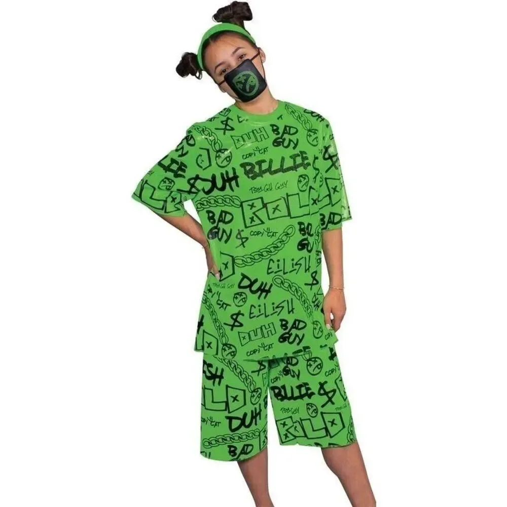 Billie Eilish Kids Costume – Big Green Outfit w/ Mask Headwrap, Child L (10-12) - Picture 4 of 14